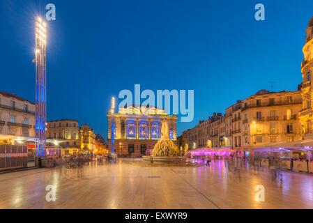 Place De La Comédie mit Oper, Montpellier, Frankreich, Europa Stockfoto