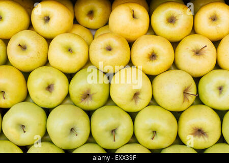 Nahaufnahme von gelben Äpfeln Stockfoto