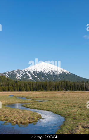 Blick auf schneebedeckten Mount Bachelor Stockfoto