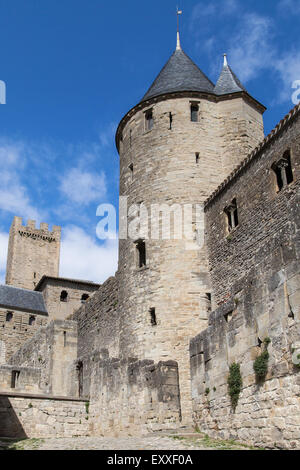 Tour De La Justice, Cité von Carcassonne, Languedoc-Roussillon, Frankreich. Stockfoto