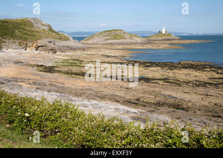 Leuchtturm am Mumbles Head, Gower-Halbinsel, in der Nähe von Swansea, Südwales, UK Stockfoto