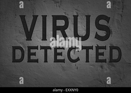 Wort Virus entdeckt auf dunklem Hintergrund isoliert Stockfoto