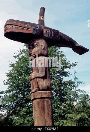 Tlingit Totempfahl, Totem Park, Wrangell, Alaska Stockfoto