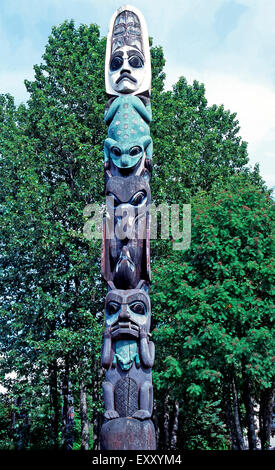 Tlingit Totempfahl, Totem Park, Wrangell, Alaska Stockfoto