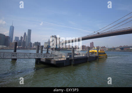 NEW YORK - 28. Mai 2015: New York Wasser Taxi (NYWT) ist ein Wasser-Taxi-Service mit Sitz in New York City, bietet Sightseeing, Charte Stockfoto