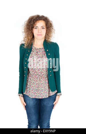 Schöne Hispanic Frau dabei verschiedene Ausdrücke in verschiedenen Arten von Kleidung: stramm Stockfoto