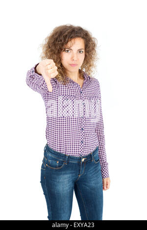 Schöne Hispanic Frau dabei verschiedene Ausdrücke in verschiedenen Arten von Kleidung: Daumen runter Stockfoto