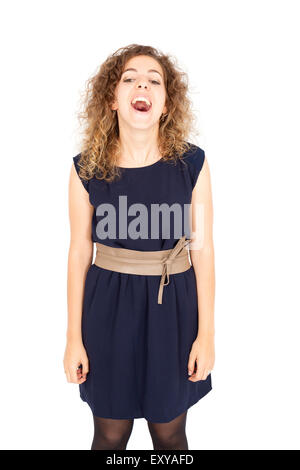 Schöne Hispanic Frau dabei verschiedene Ausdrücke in verschiedenen Arten von Kleidung: lachen Stockfoto
