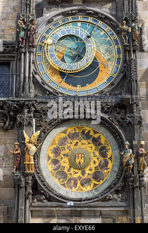 Detail der die berühmte astronomische Uhr in Prag Stockfoto
