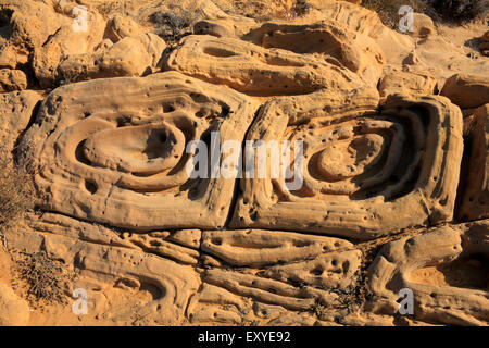 Beeindruckende Outworld Vulkangestein Formationen natürliche Skulptur auf Falakro Kap, Propouli Dorf, Lemnos Island, Griechenland Stockfoto