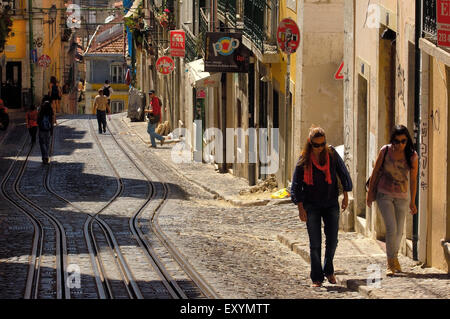 Lissabon, Elevador da Bica (Bica Seilbahn), Bairro Alto, Rua da Bica de Duarte Belo, Portugal. Europa Stockfoto