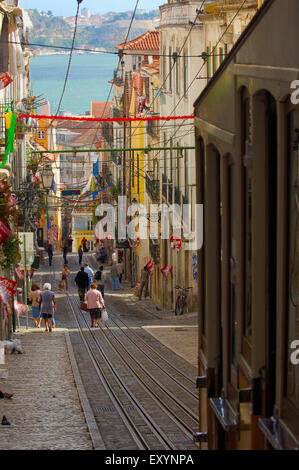 Lissabon, Elevador da Bica (Bica Seilbahn), Bairro Alto, Rua da Bica de Duarte Belo, Portugal. Europa Stockfoto