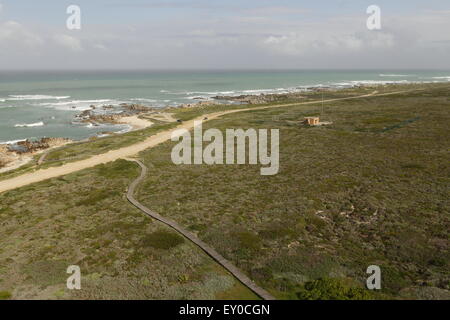 Luftbild von der Promenade führt zu den südlichsten Punkt Afrikas, Kap Agulhas Stockfoto