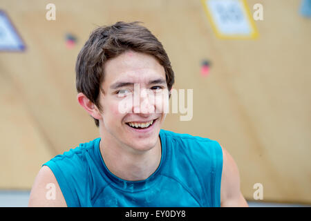 Montreal, Kanada. 18. Juli 2015. Porträt des Sébastien Lazure in einen Outdoor-Kletterwettbewerb Action Sport Festival "Jackalope" in Montreal. Bildnachweis: Marc Bruxelle/Alamy Live-Nachrichten Stockfoto