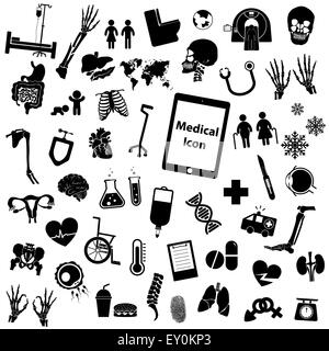 Medizinische Gruppensymbol (Bein, Hand, Reagenzglas, Brust, Medikament, Sperma, iv Flüssigkeit, Röntgen, Ct-Scan, Gehirn, Herz, Niere, intesti Stockfoto