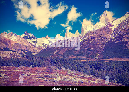 Vintage getönten Fitz-Roy-Bergkette, Argentinien. Stockfoto