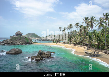 Luftaufnahme von El Cabo in Tayrona Park an der kolumbianischen Karibik. Stockfoto