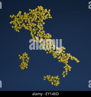 Italien-3D-Karte des gelben Quadraten auf dunklem Hintergrund gemacht