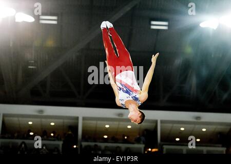 Toronto, Kanada. 19. Juli 2015. Silber-Medaillengewinner bei Gymnastik Tramoline STEVEN GLUCKSTEIN USA konkurriert auf dem Boden während Pan bin Spiele 2015 in Toronto, Kanada. 19. Juli 2015. Bildnachweis: Igor Vidyashev/ZUMA Draht/Alamy Live-Nachrichten Stockfoto