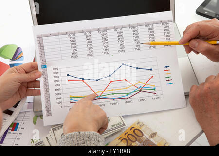 Älteres Paar zu diskutieren und gemeinsam zu analysieren, Stockfoto