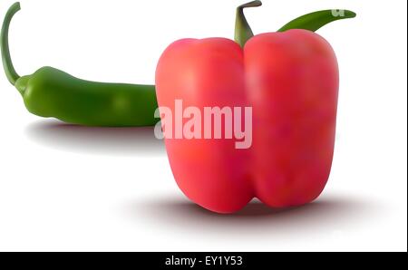 realistische Darstellung der rote und grüne Paprika - Vektor-illustration Stock Vektor