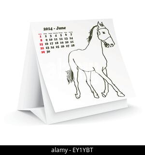 Juni 2014 Pferd Tischkalender - Vektor-illustration Stock Vektor