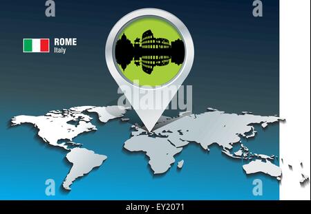 Karte-Pin mit Rom Skyline - Vektor-illustration Stock Vektor