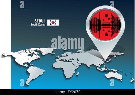 Karte-Pin mit Seoul Skyline - Vektor-illustration Stock Vektor