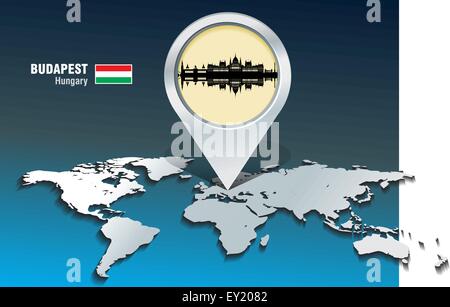 Karte-Pin mit Budapest Skyline - Vektor-illustration Stock Vektor