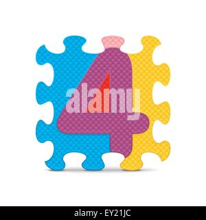 Nummer 4 geschrieben mit Alphabet Puzzle - Vektor-illustration Stock Vektor