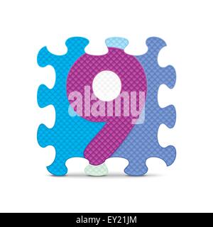 Nummer 9 geschrieben mit Alphabet Puzzle - Vektor-illustration Stock Vektor