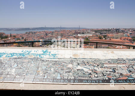 Panoramablick auf Lissabon vom Miradouro da Senhora do Monte. Stockfoto