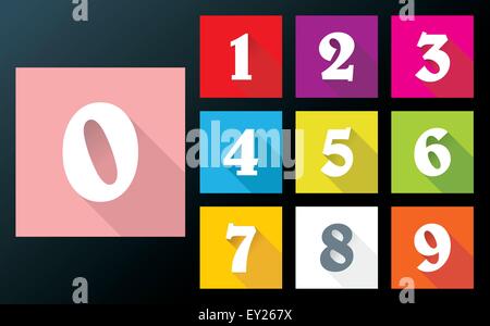 Flache Zahlen mit langen Schatten für Mobil app - Vektor-illustration Stock Vektor