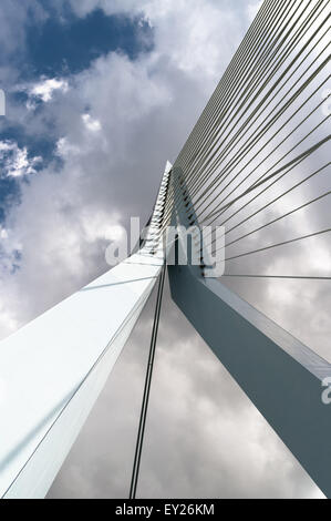 Rotterdam, Niederlande - 12. August 2008: Niedrigen Winkel Ansicht der Erasmusbrücke gegen ein bewölkter Himmel. Stockfoto