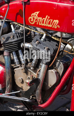 Detail der Vintage Indian Motorrad ausgestellten Oldtimer Veranstaltung am Poole Quay, Dorset, Großbritannien im Juli Stockfoto