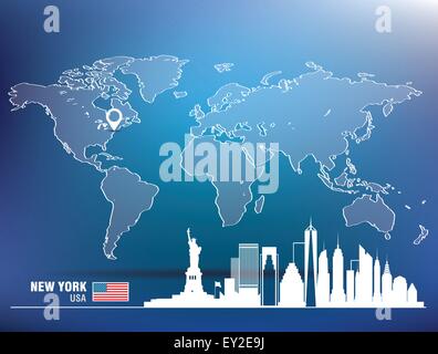 Karte-Pin mit New York Skyline - Vektor-illustration Stock Vektor