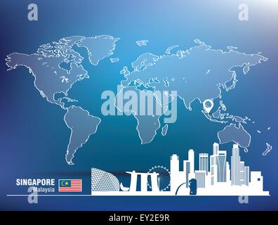 Karte-Pin mit Skyline von Singapur - Vektor-illustration Stock Vektor