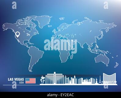 Karte-Pin mit Las Vegas Skyline - Vektor-illustration Stock Vektor