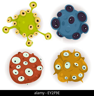 Abbildung einer Cartoon-Reihe von Planeten oder Kreaturen mit den Augen ringsum Stockfoto