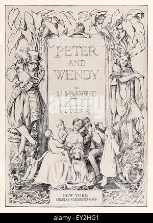 Frontispiz von 'Peter & Wendy' von j.m. Barrie (1860-1937), Illustration von F.D Bedford (1864-1954). Siehe Beschreibung für mehr Informationen. Stockfoto