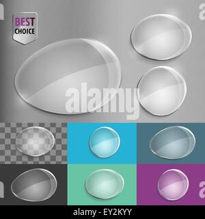 Set von Glas Rede Form Icons mit weichen Schatten auf Farbverlauf Hintergrund. Vektor-Illustration EPS 10 für Web. Stock Vektor