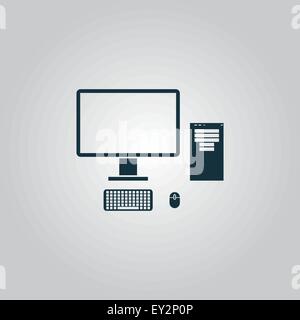 PC-Gehäuse mit Monitor, Tastatur und Maus, Vektor Icon. Stock Vektor