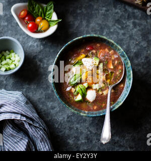 Caprese-Gazpacho gekühlte Suppe. Stockfoto