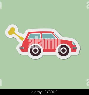 Frühling-Spielzeug-Auto mit Schlüssel auf konturierten Karton gedruckt Stock Vektor