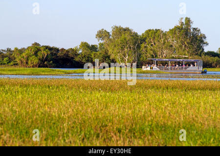 Touristenboot Cruisen am gelben Wasser Billabong Stockfoto