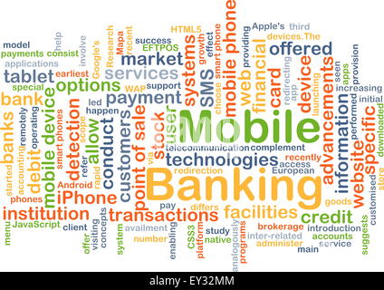 Hintergrund-Konzept Wordcloud Illustration des mobile banking Stockfoto