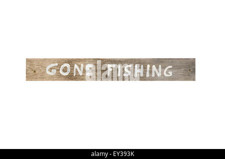 Gegangen, Angeln Holzschild Islated auf weiß Stockfoto