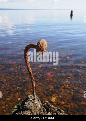 alten rostigen Nagel am See Stockfoto