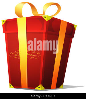 Abbildung eines Zeichentrickfilms Weihnachten große rote Geschenkbox für Geburtstage, Santa Feiertage Stockfoto