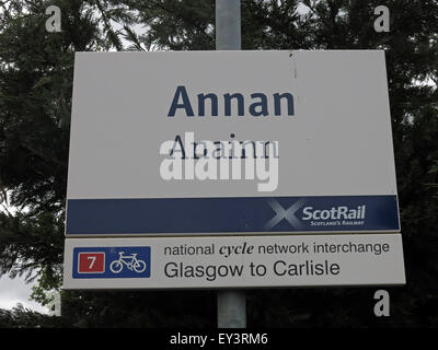 Annan Eisenbahn Schild, Dunfries & Galloway, Schottland, Großbritannien Stockfoto